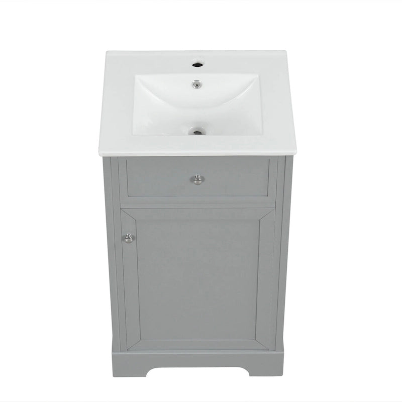 Meuble-lavabo autoportant de 20 po avec évier en céramique – Gris/Noir, MDF, 2 niveaux de rangement