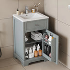 Meuble-lavabo autoportant de 20 po avec évier en céramique – Gris/Noir, MDF, 2 niveaux de rangement