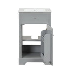 Meuble-lavabo autoportant de 20 po avec évier en céramique – Gris/Noir, MDF, 2 niveaux de rangement