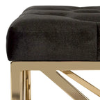 Banc rectangulaire capitonné en velours avec piètement géométrique doré – Noir, 2 places