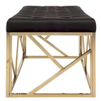 Banc rectangulaire capitonné en velours avec piètement géométrique doré – Noir, 2 places