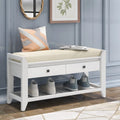 Banc à chaussures avec siège rembourré et tiroirs – Blanc / Espresso / Gris, Bois de pin