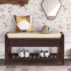 Banc à chaussures avec siège rembourré et tiroirs – Blanc / Espresso / Gris, Bois de pin