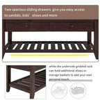 Banc à chaussures avec siège rembourré et tiroirs – Blanc / Espresso / Gris, Bois de pin