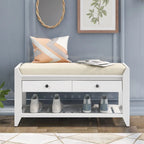 Banc à chaussures avec siège rembourré et tiroirs – Blanc / Espresso / Gris, Bois de pin