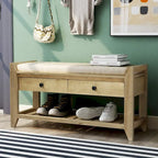 Banc à chaussures avec siège rembourré et tiroirs – Blanc / Espresso / Gris, Bois de pin