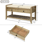 Banc à chaussures avec siège rembourré et tiroirs – Blanc / Espresso / Gris, Bois de pin