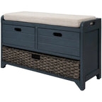 Banc de Rangement d'Entrée avec Coussin, 2 Tiroirs & Panier Amovible – Blanc Vieilli / Blanc / Marine / Espresso, 1 Place