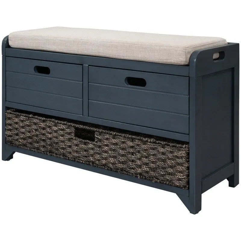 Banc de Rangement d'Entrée avec Coussin, 2 Tiroirs & Panier Amovible – Blanc Vieilli / Blanc / Marine / Espresso, 1 Place