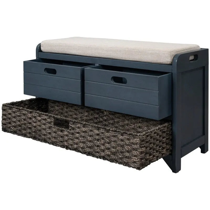 Banc de Rangement d'Entrée avec Coussin, 2 Tiroirs & Panier Amovible – Blanc Vieilli / Blanc / Marine / Espresso, 1 Place
