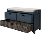 Banc de Rangement d'Entrée avec Coussin, 2 Tiroirs & Panier Amovible – Blanc Vieilli / Blanc / Marine / Espresso, 1 Place