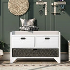 Banc de Rangement d'Entrée avec Coussin, 2 Tiroirs & Panier Amovible – Blanc Vieilli / Blanc / Marine / Espresso, 1 Place