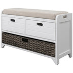 Banc de Rangement d'Entrée avec Coussin, 2 Tiroirs & Panier Amovible – Blanc Vieilli / Blanc / Marine / Espresso, 1 Place