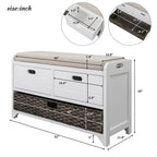 Banc de Rangement d'Entrée avec Coussin, 2 Tiroirs & Panier Amovible – Blanc Vieilli / Blanc / Marine / Espresso, 1 Place