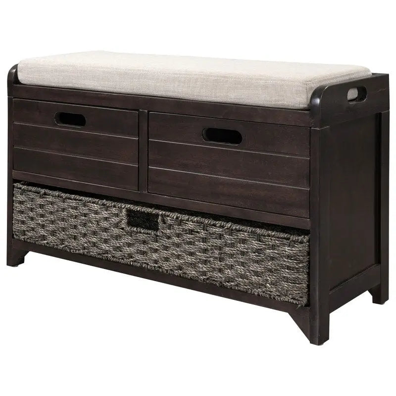 Banc de Rangement d'Entrée avec Coussin, 2 Tiroirs & Panier Amovible – Blanc Vieilli / Blanc / Marine / Espresso, 1 Place