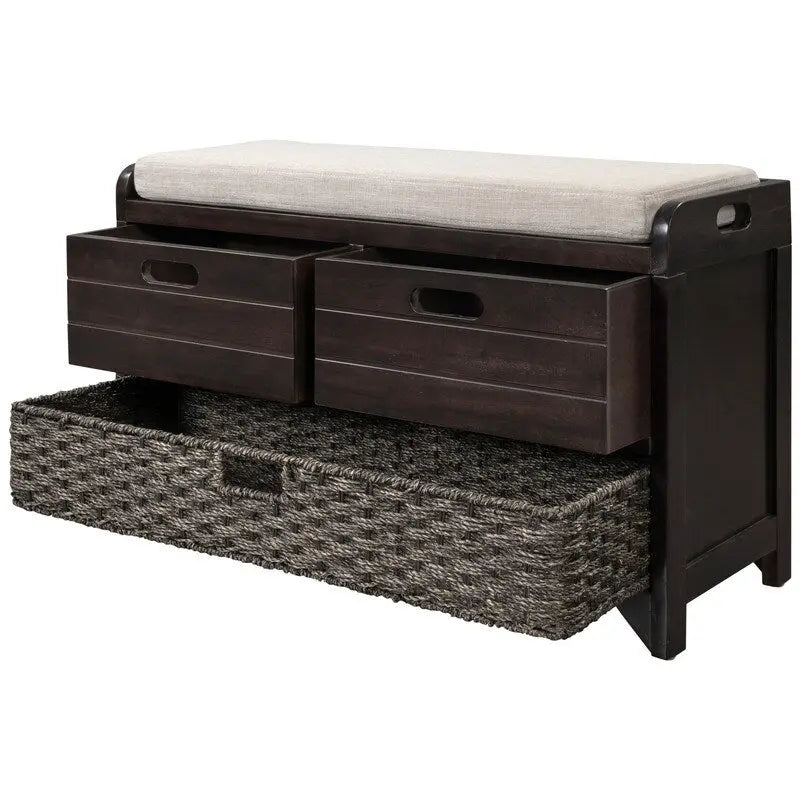 Banc de Rangement d'Entrée avec Coussin, 2 Tiroirs & Panier Amovible – Blanc Vieilli / Blanc / Marine / Espresso, 1 Place