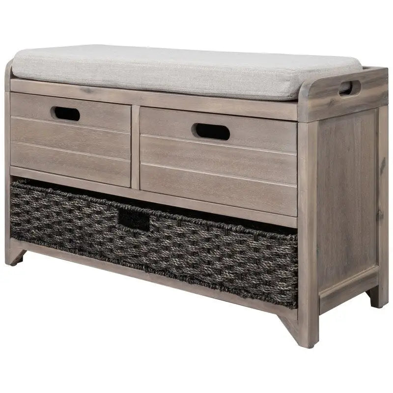 Banc de Rangement d'Entrée avec Coussin, 2 Tiroirs & Panier Amovible – Blanc Vieilli / Blanc / Marine / Espresso, 1 Place