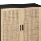 Meuble de rangement 4 portes en rotin – Naturel/noir, pieds en bois, étagère réglable
