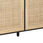 Meuble de rangement 4 portes en rotin – Naturel/noir, pieds en bois, étagère réglable