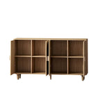 Meuble de rangement 4 portes en rotin – Naturel/noir, pieds en bois, étagère réglable