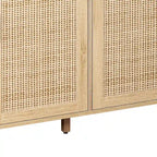 Meuble de rangement 4 portes en rotin – Naturel/noir, pieds en bois, étagère réglable