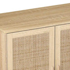 Meuble de rangement 4 portes en rotin – Naturel/noir, pieds en bois, étagère réglable