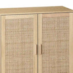 Meuble de rangement 4 portes en rotin – Naturel/noir, pieds en bois, étagère réglable