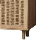 Meuble de rangement 4 portes en rotin – Naturel/noir, pieds en bois, étagère réglable