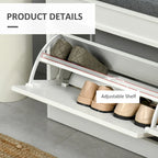 Banc à chaussures rabattable avec coussin d'assise – Blanc, 2 tiroirs, capacité 8 paires, assise 1 personne