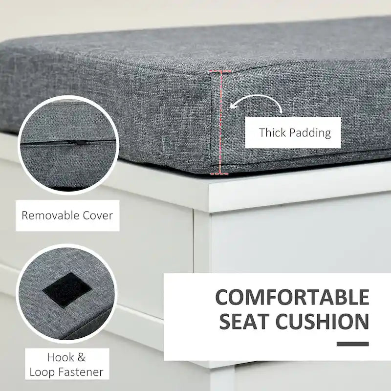 Banc à chaussures rabattable avec coussin d'assise – Blanc, 2 tiroirs, capacité 8 paires, assise 1 personne