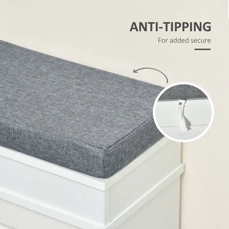 Banc à chaussures rabattable avec coussin d'assise – Blanc, 2 tiroirs, capacité 8 paires, assise 1 personne