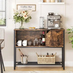 Buffet avec étagère ouverte et rangement fermé – Marron rustique/gris, cadre en métal, passe-câbles