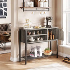 Buffet avec étagère ouverte et rangement fermé – Marron rustique/gris, cadre en métal, passe-câbles