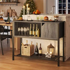 Buffet avec étagère ouverte et rangement fermé – Marron rustique/gris, cadre en métal, passe-câbles