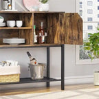 Buffet avec étagère ouverte et rangement fermé – Marron rustique/gris, cadre en métal, passe-câbles
