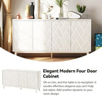 Buffet 4 portes avec motif ondulé 3D et ouverture par pression – Blanc / Noir, pieds en bois massif, style moderne