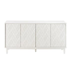 Buffet 4 portes avec motif ondulé 3D et ouverture par pression – Blanc / Noir, pieds en bois massif, style moderne