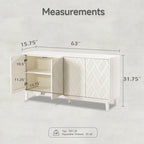 Buffet 4 portes avec motif ondulé 3D et ouverture par pression – Blanc / Noir, pieds en bois massif, style moderne