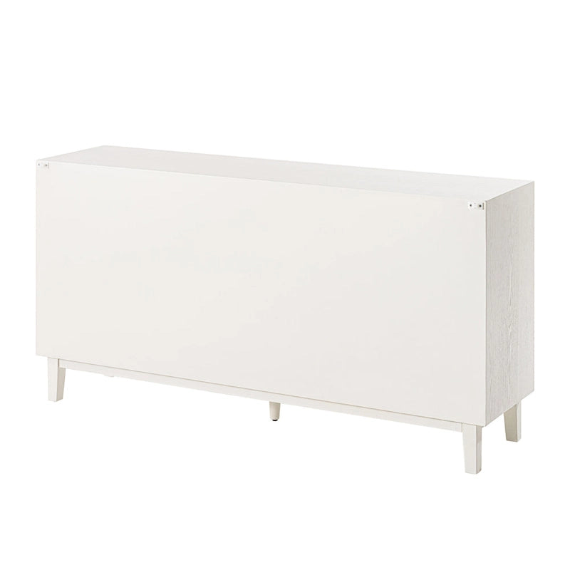 Buffet 4 portes avec motif ondulé 3D et ouverture par pression – Blanc / Noir, pieds en bois massif, style moderne