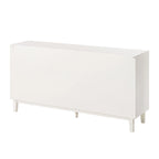 Buffet 4 portes avec motif ondulé 3D et ouverture par pression – Blanc / Noir, pieds en bois massif, style moderne