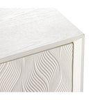 Buffet 4 portes avec motif ondulé 3D et ouverture par pression – Blanc / Noir, pieds en bois massif, style moderne