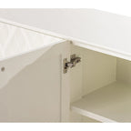 Buffet 4 portes avec motif ondulé 3D et ouverture par pression – Blanc / Noir, pieds en bois massif, style moderne