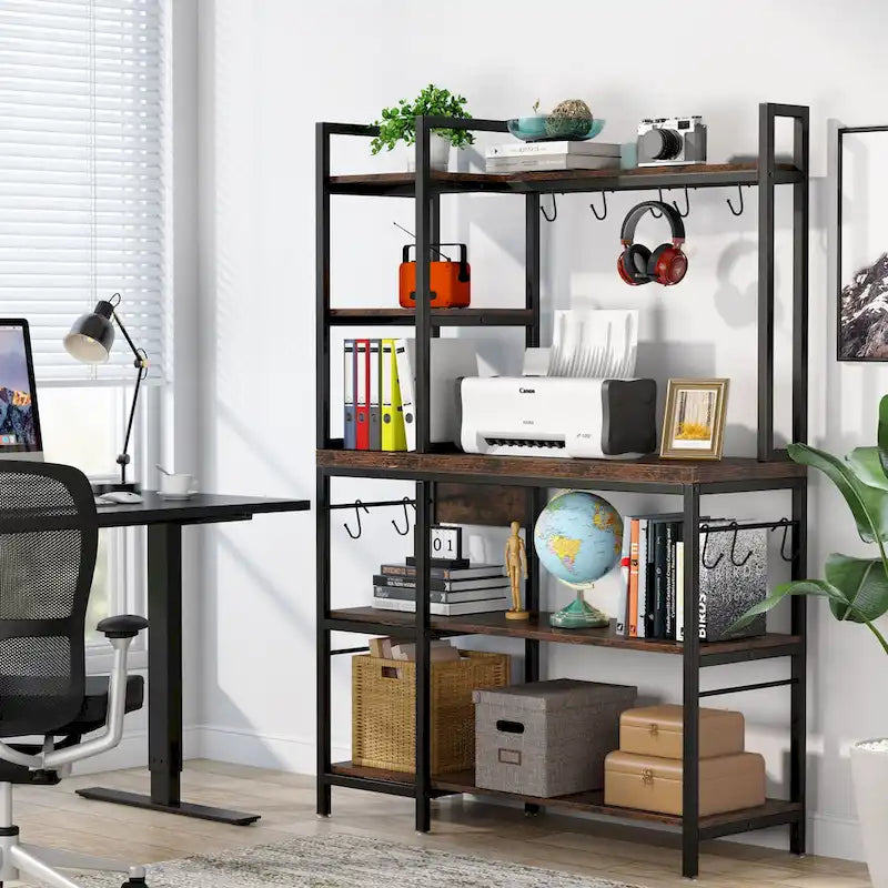 Banc d'entrée avec porte-manteau et étagères à chaussures – Noir / Marron / Gris, style industriel, 1 personne