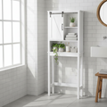 Meuble de rangement WC avec porte coulissante – Blanc, panneau arrière à lattes, étagères réglables