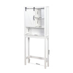 Meuble de rangement WC avec porte coulissante – Blanc, panneau arrière à lattes, étagères réglables