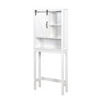 Meuble de rangement WC avec porte coulissante – Blanc, panneau arrière à lattes, étagères réglables