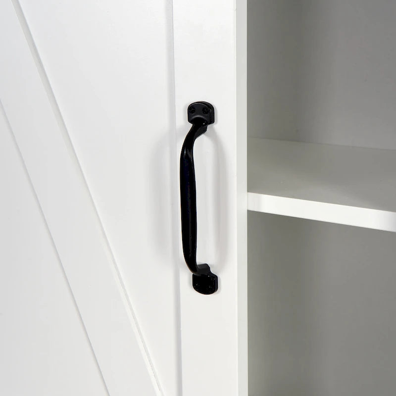 Meuble de rangement WC avec porte coulissante – Blanc, panneau arrière à lattes, étagères réglables