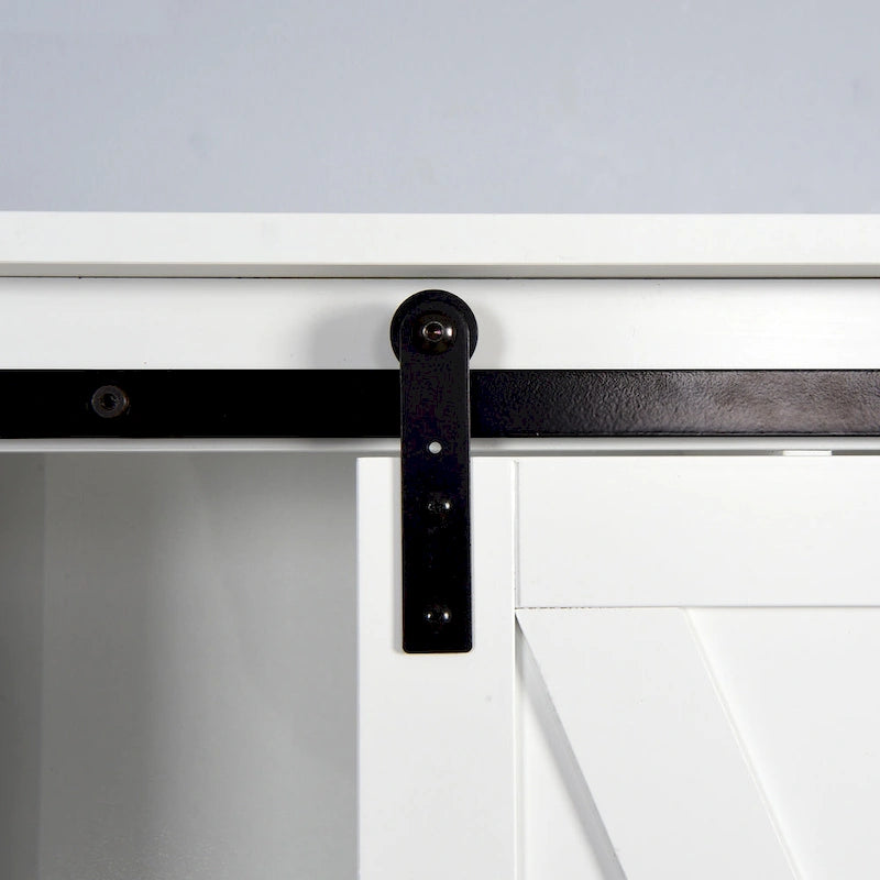 Meuble de rangement WC avec porte coulissante – Blanc, panneau arrière à lattes, étagères réglables