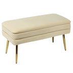 Banc de rangement en velours touffeté avec pieds dorés – Crème, 1 place