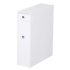 Meuble de rangement étroit coulissant pour salle de bain avec tiroirs – Blanc, MDF, Poignées chromées, Autonome
